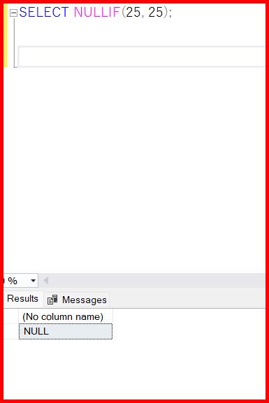 Picture showing the output of Nullif Function In SQL Server